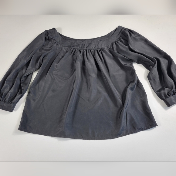 Maeve Anthropolgie off the shoulder Top Small over sized black silky blouse - Picture 5 of 9